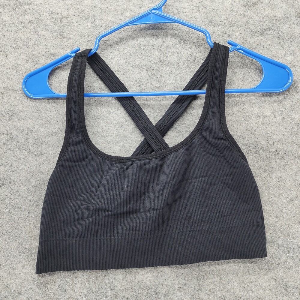 Athleta Sport Bra Womens Medium Crossback Black Ribbed